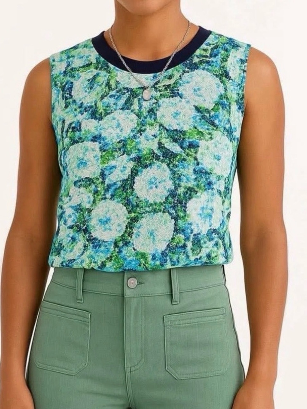Cabi Printed Complete Floral Hydrangea Striped Sleeveless Top XL